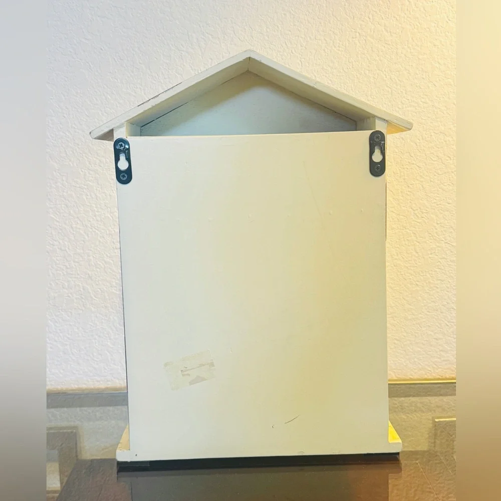 Shabby Chic White Wood Key Box:Wall Hanging Key Cabinet Mosaic stvle Roof